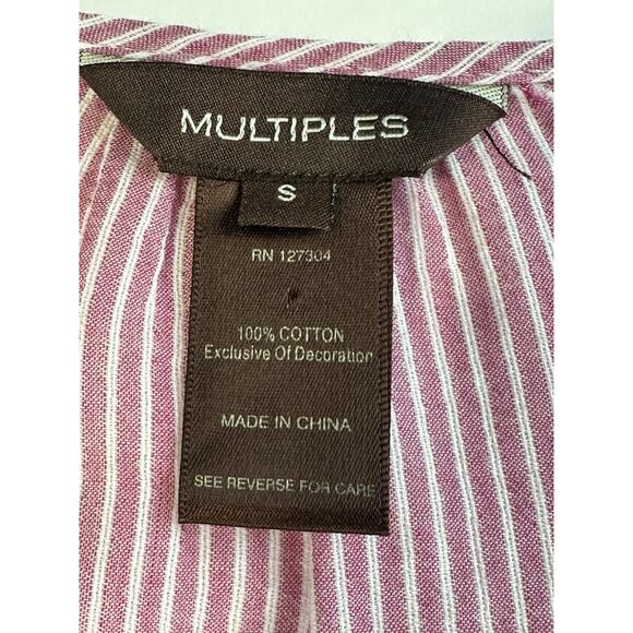 Women’s Pink White Striped Top Embroidered Lace Elastic Waist 3/4 Sleeves - Picture 10 of 13